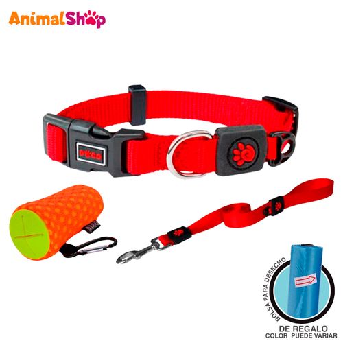 Collar Con Correa De Perro Doco Xs Rojo Con Dispensador