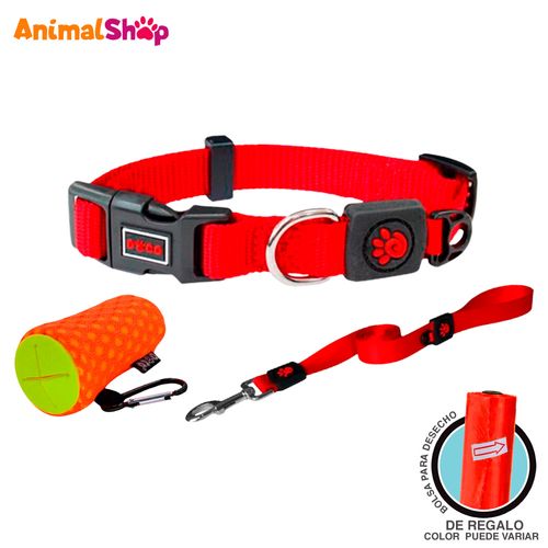 Collar Con Correa De Perro Doco S Rojo Con Dispensador