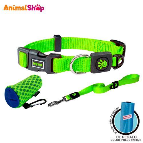 Collar Con Correa De Perro Doco S Verde Con Dispensador