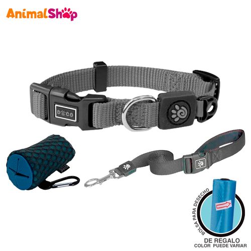 Collar Con Correa De Perro Doco Xl Plomo Con Dispensador
