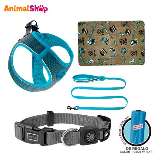 Collar Correa Pechera Para Perro Doco Xs Plomo Manta Regalo