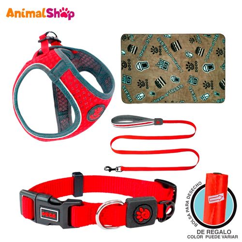 Collar Correa Pechera Para Perro Doco S Rojo Manta Regalo