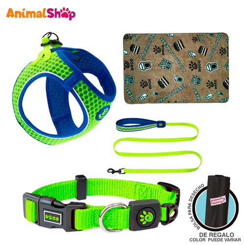 Collar Correa Pechera Para Perro Doco S Verde Manta Regalo