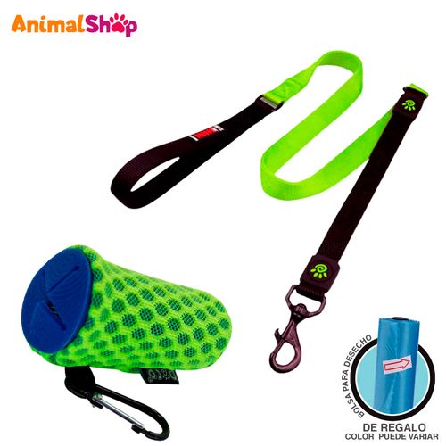 Correa Perro Doco Absorbing Bungee L Verde Dispensador