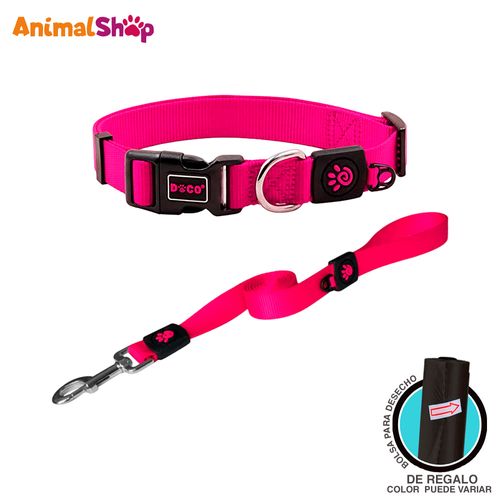 Collar De Perro Doco Nylon Ajustable S Rosado Correa