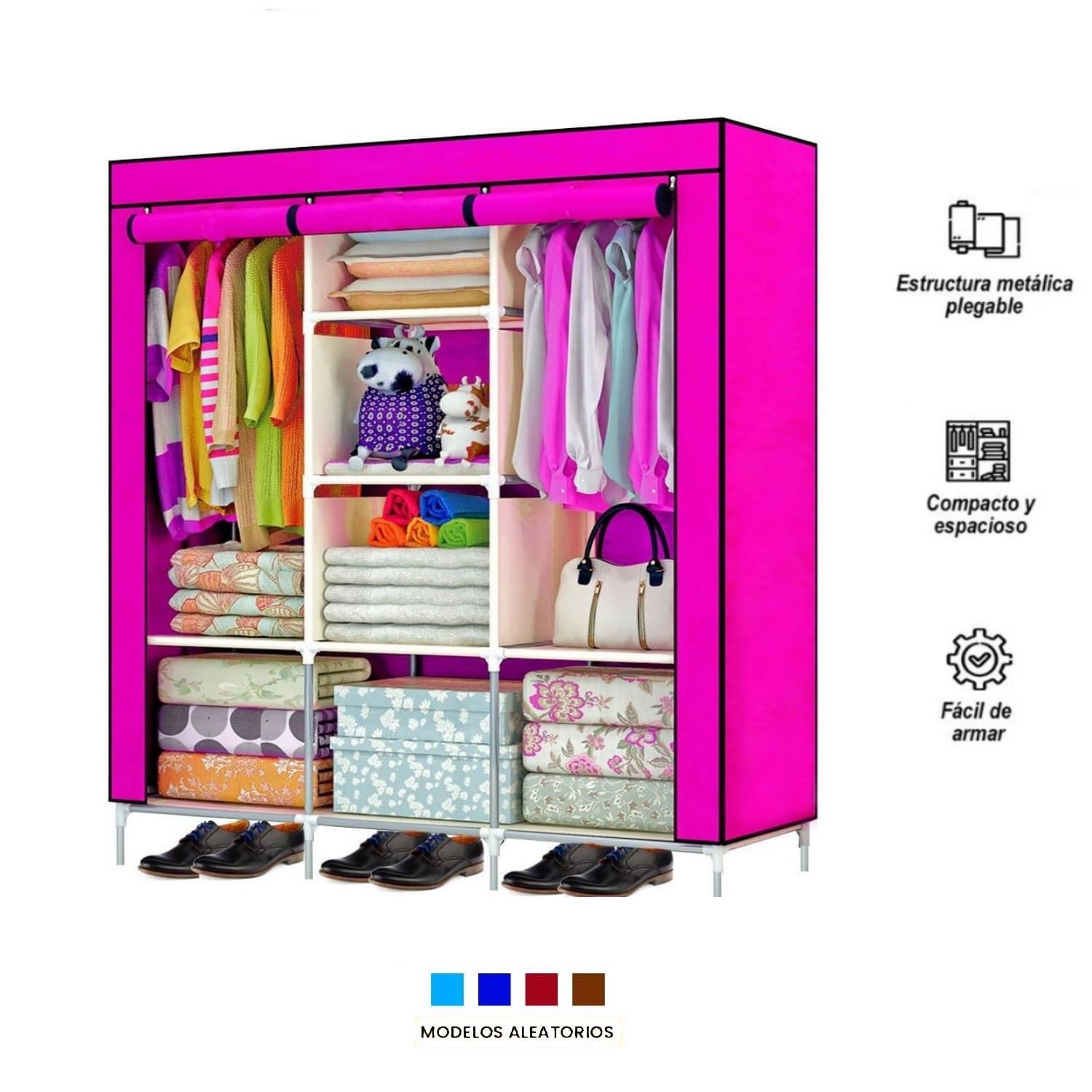 Ropero Perchero Organizador Armario Closet Armable 3 Cuerpos con Funda  Color Femenino - Shopstar