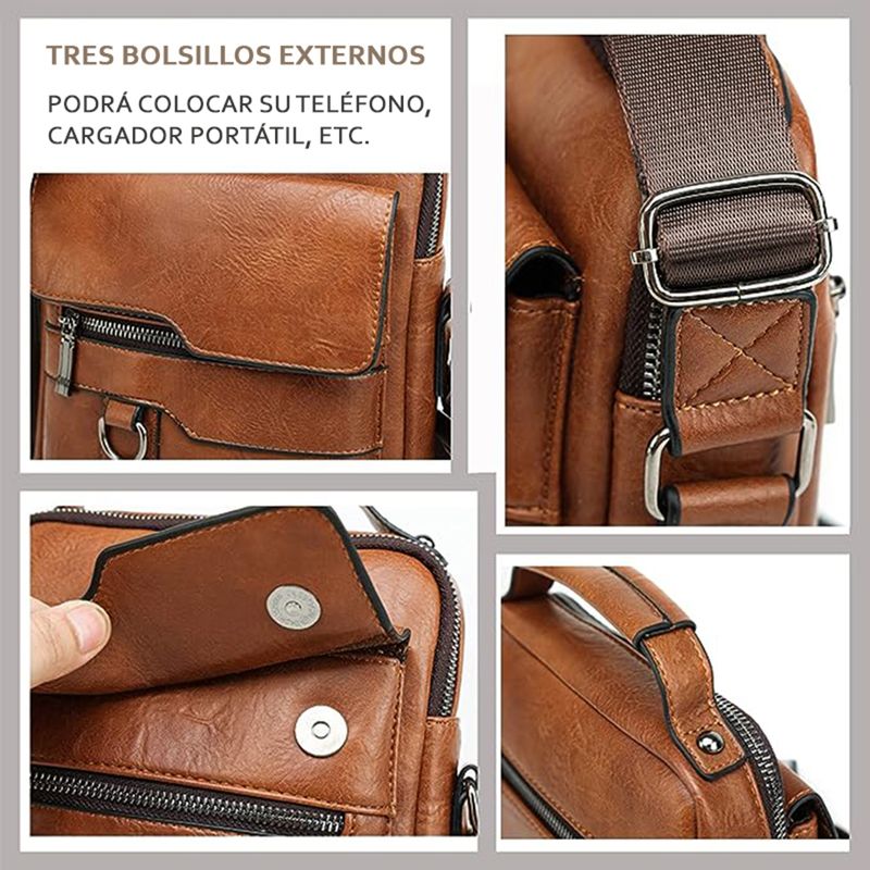 Bandolera Hombre Cuero Impermeable Morral Weixier Porta Tablet - Marrón  Oscuro