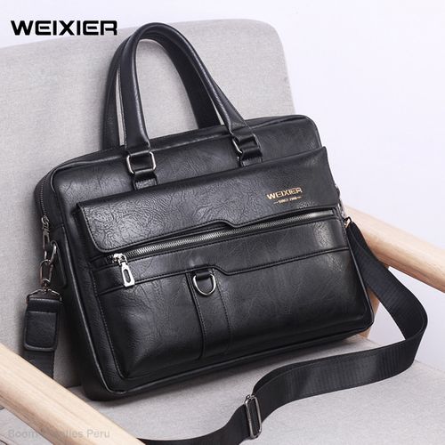 Maletin de Cuero para Hombre Bolso Ejecutivo Weixier Negro