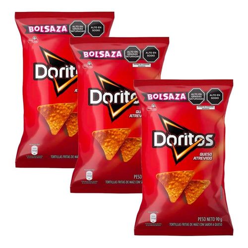 Pack Tortillas de Maíz DORITOS Queso Atrevido Bolsa 90g x 3un