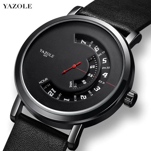 RELOJ HOMBRE CORREA DE CUERO YAZOLE 509 CUARZO NEGRO MODA HOMBRE