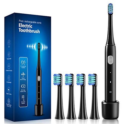 InFly - Cepillo dental eléctrico P60-SET-BLACK Negro - Set 5 repuestos