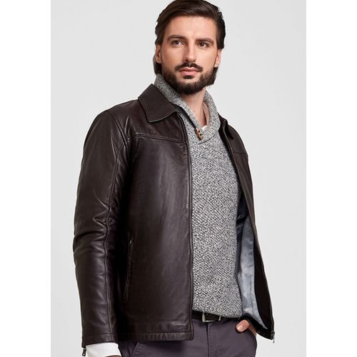 CASACA DE CUERO CON CUELLO CAMISERO