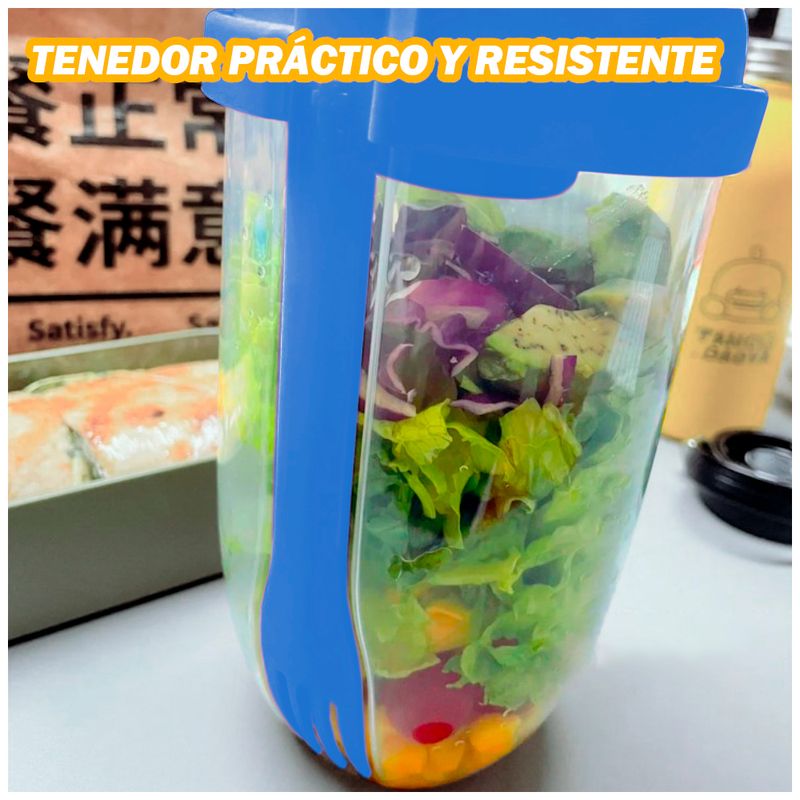 Vaso-Mezclador-Porta-Ensaladas-Frutas-Cereales-Yogurt-con-Tenedor-Azul