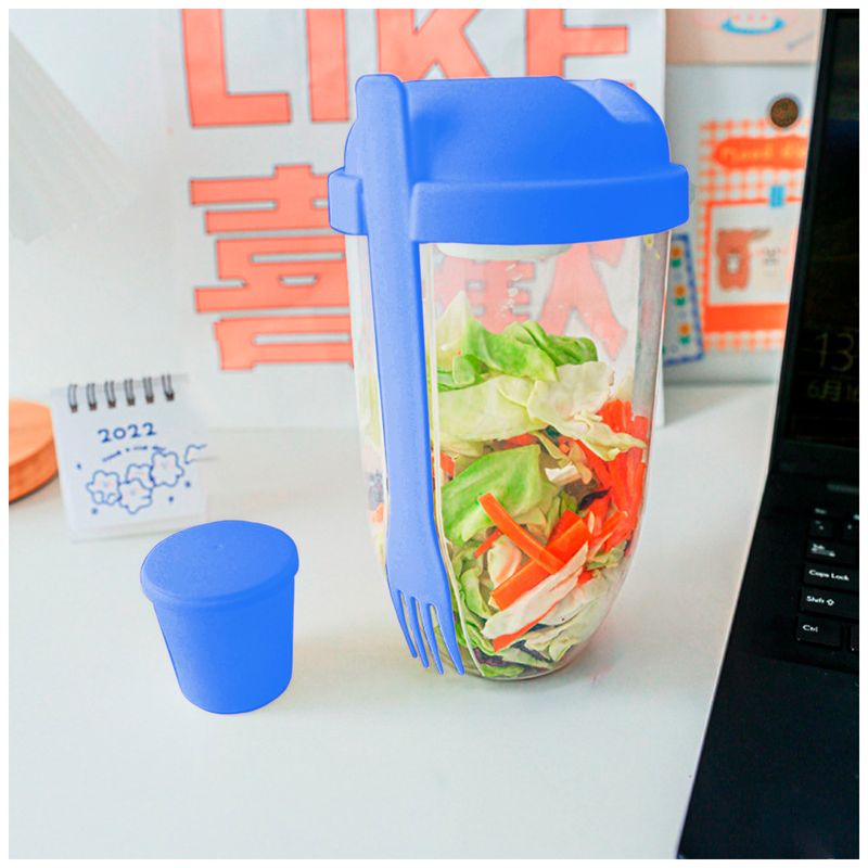 Vaso-Mezclador-Porta-Ensaladas-Frutas-Cereales-Yogurt-con-Tenedor-Azul
