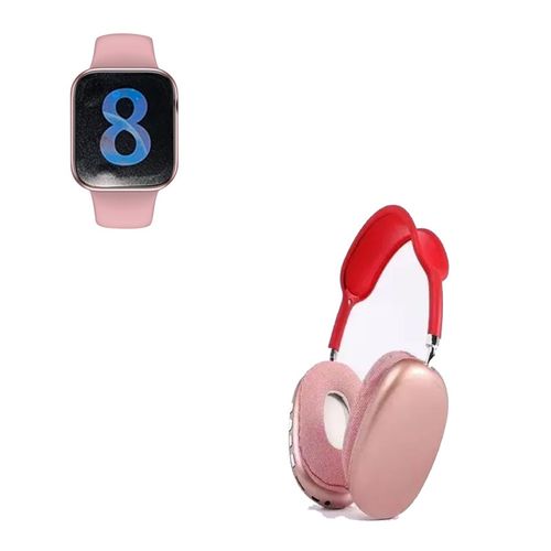 Pack Smartwatch T900 Pro Max L Rosado y Audifono P9 Rosado