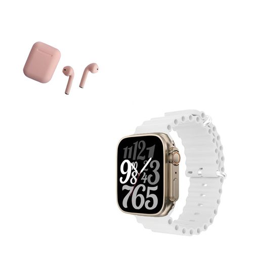 Pack Smartwatch T900 Ultra Blanco y Audifono I12 Rosado