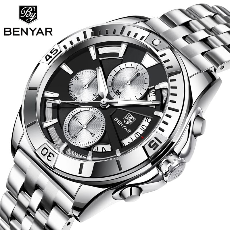 Reloj-Hombre-Lujo-BENYAR-5180-Metalico-Cronografos