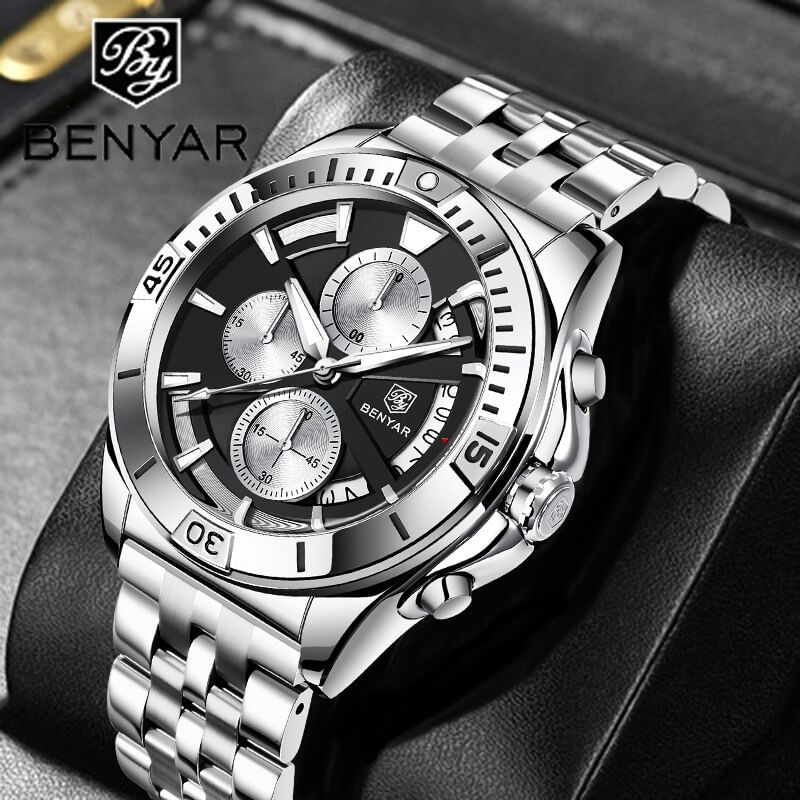 Reloj-Hombre-Lujo-BENYAR-5180-Metalico-Cronografos