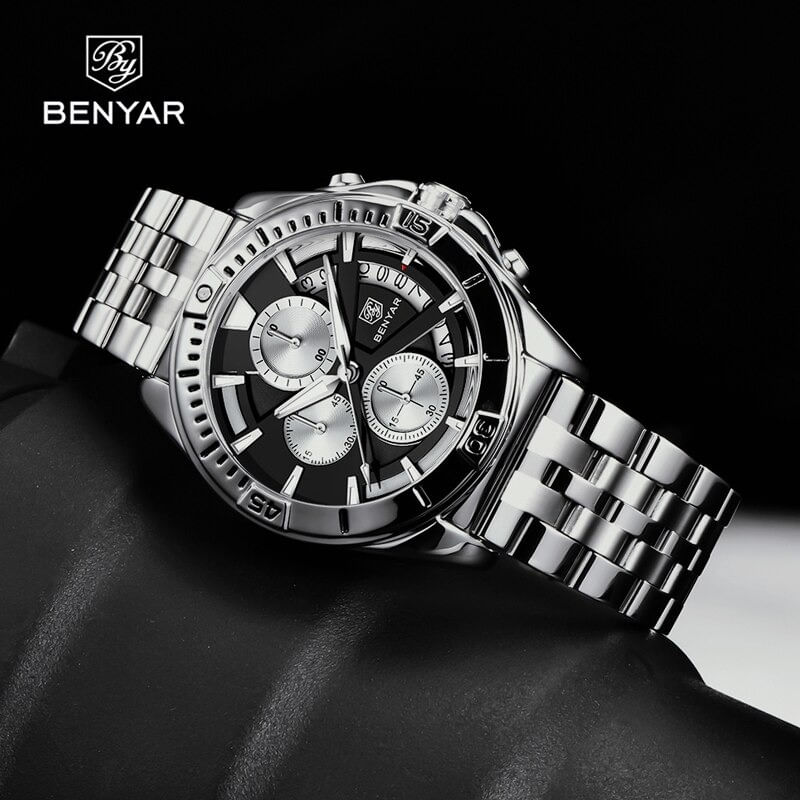 Reloj-Hombre-Lujo-BENYAR-5180-Metalico-Cronografos