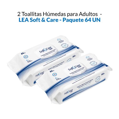 2 Toallitas Húmedas para Adultos - Lea Soft & Care - Paquete 64 unid