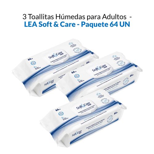 3 Toallitas Húmedas para Adultos - Lea Soft & Care - Paquete 64 unid