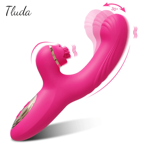 VIBRADOR DE CONEJO FEMENINO CON ESTIMULADOR DE CLITORIS TLUDA ZD048 ROSADO, SILICONA LOAIZAR IMPORT