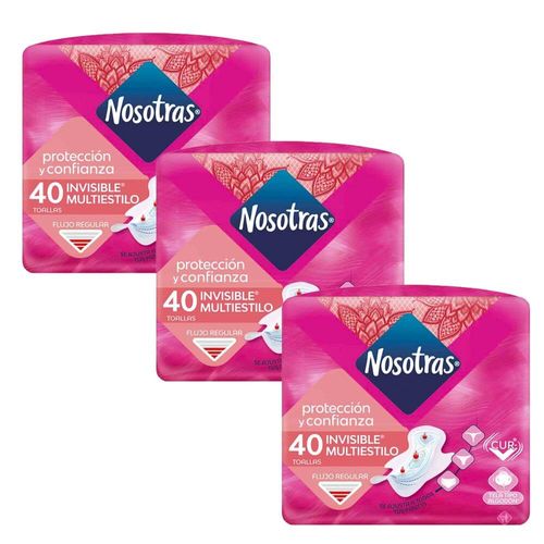 Pack Toallas Higiénicas NOSOTRAS Invisible Multiestilo Paquete 40un x 3un