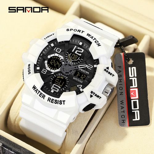 Reloj Hombre Deportivo Análogo Digital con Cronógrafo Blanco Sanda 50MT