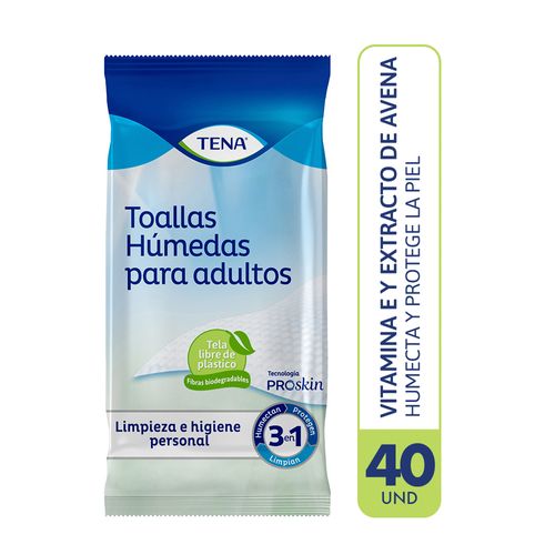 Toallas Húmedas para adultos Tena 3 en 1 Paquete 40 und