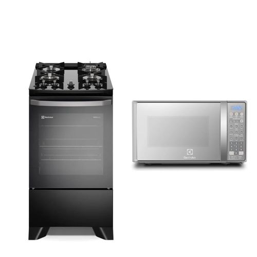 Combo Cocina 4 Quemadores Negro con Mesa de Vidrio FE4GP + Microondas 20L (EMDO20S2GSRUG) Electrolux