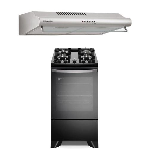 Combo Cocina 4 Quemadores Negro con Mesa de Vidrio FE4GP + Campana Extractora Empotrable 50cm (EJSE202TBJS) + Electrolux