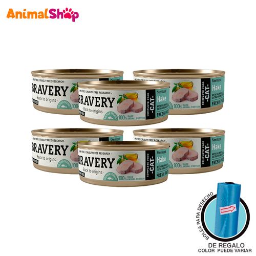 Comida De Gato Esterilizado Bravery Merluza 70 Gr Pack 6 Un