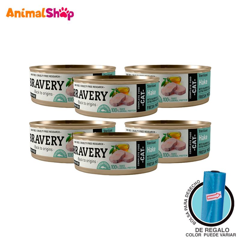 Comida-De-Gato-Esterilizado-Bravery-Merluza-70-Gr-Pack-6-Un