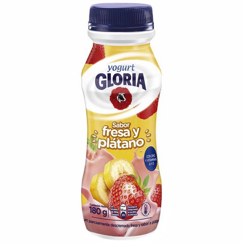 Yogurt GLORIA Parcialmente Descremado Sabor a Fresa y Plátano Botella 180g