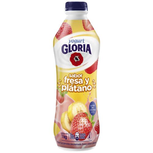 Yogurt GLORIA Parcialmente Descremado Sabor a Fresa y Plátano Botella 1Kg