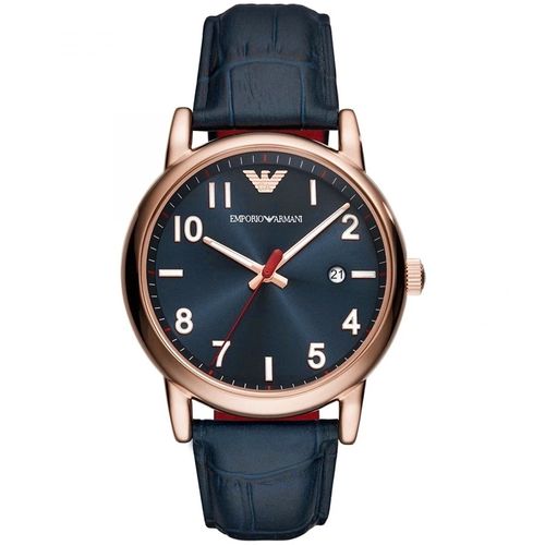 Reloj Emporio Armani Luigi AR11135 Fecha Acero Oro Rosado Cuero Azul