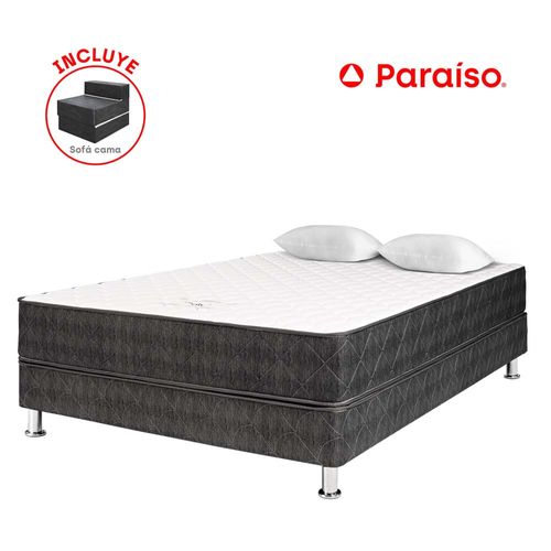 Cama Box Tarima PARAISO Lifestyle 2 Plz + Sofá Cama + 2 Almohadas + Protector