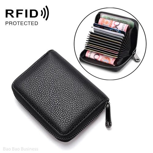 Tarjetero Billetera Hombre RFID Antirrobo de Cuero Negro Portatarjetas para 14 Tarjetas