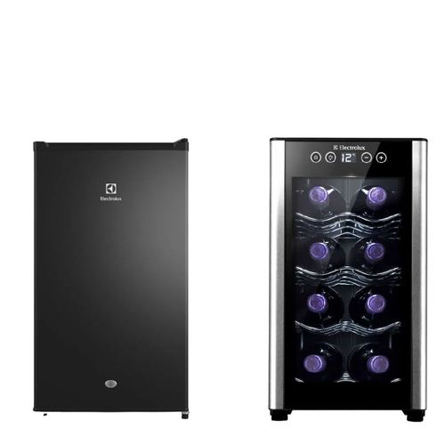 Combo Frigobar Electrolux Premium Negra (ERD090G2HWB) + Cava de Vinos Electrolux Termoeléctrica 8 Botellas Negra (ERW082XAMB)