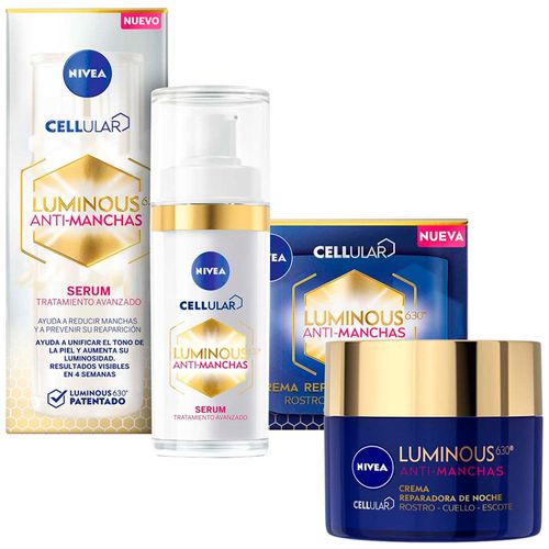 Pack NIVEA Serum Antimanchas Cellular Frasco 30ml + Crema Luminous Anti-Manchas Noche Pote 50ml