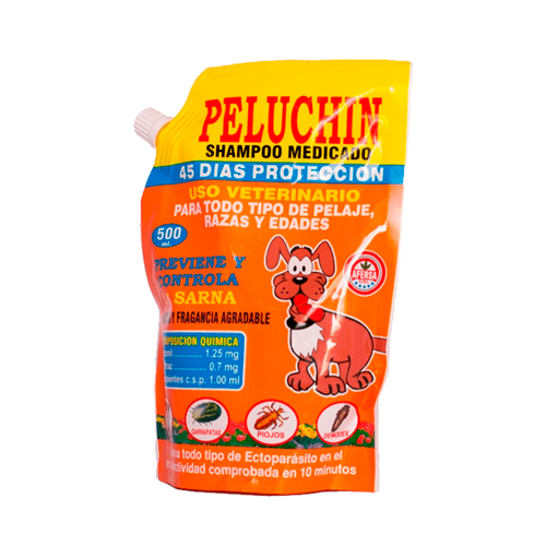 Shampoo PELUCHIN SACHETON para perros antipulgas garrapas 500ML