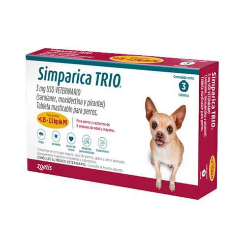 Simparica Trio Antipulgas para perros 1.3 a 2.6kg x 3 Tab