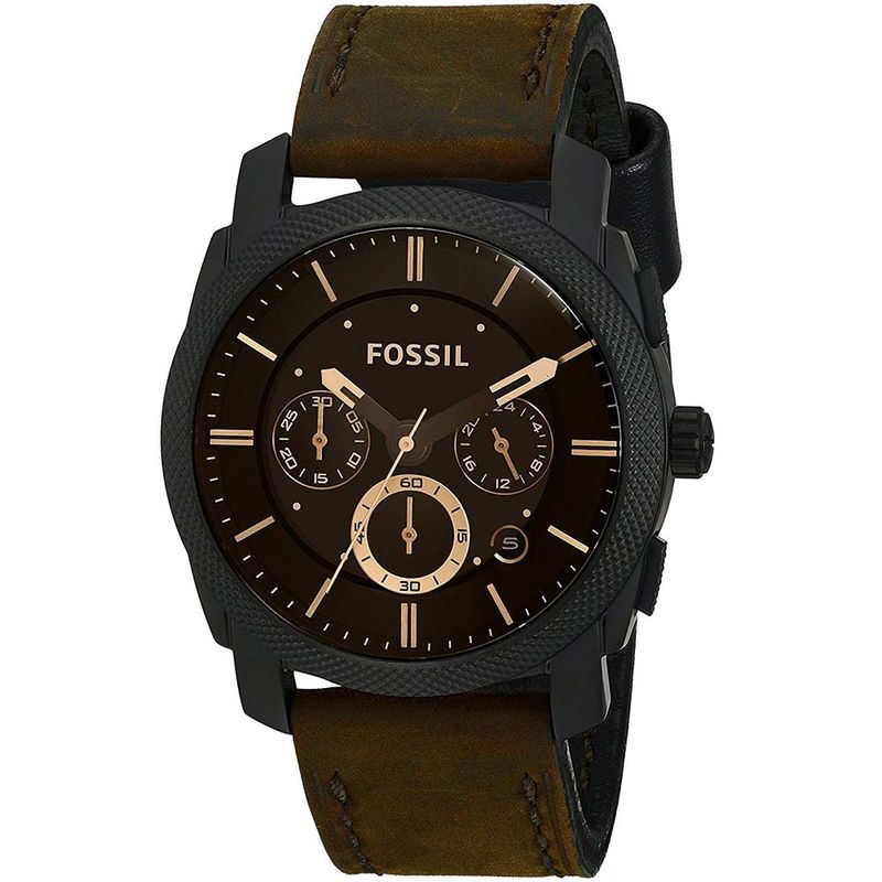 Reloj-Fossil-Machine-FS4656-Fecha-Cronometro-Correa-de-Cuero-Marron-Negro