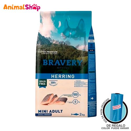 Comida De Perro Adulto Bravery Raza Pequeña herring 2 Kg