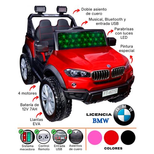 Carro a Bateria para Niños 4x4 Led BMW Musical y Bluetooth Rojo