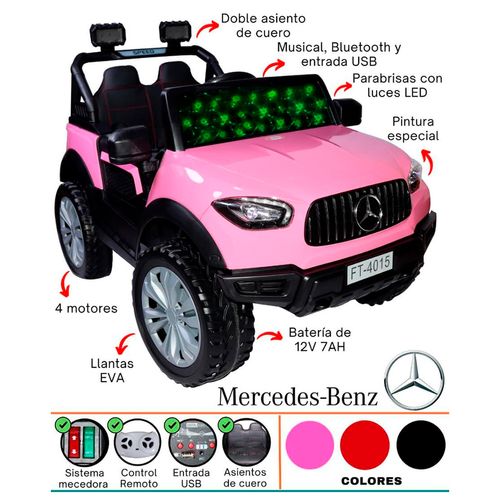 Carro a Bateria para Niños 4x4 Led Mercedes Musical y Bluetooth Rosado   - copy