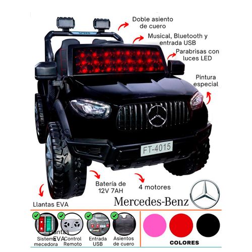 Carro a Bateria para Niños 4x4 Led Mercedes Musical y Bluetooth Negro - copy