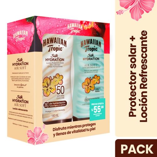 Set Hawaiian Tropic Protector Solar Silk Hydration FPS50 180ml + Loción Refrescante Silk Hydration AirSoft 180ml