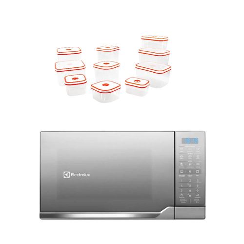 Combo Microondas Electrolux 30L Plata (EMDO30G2GSRUG) + A14278701-Set de tapers contenedores hermeticos x 10pzs