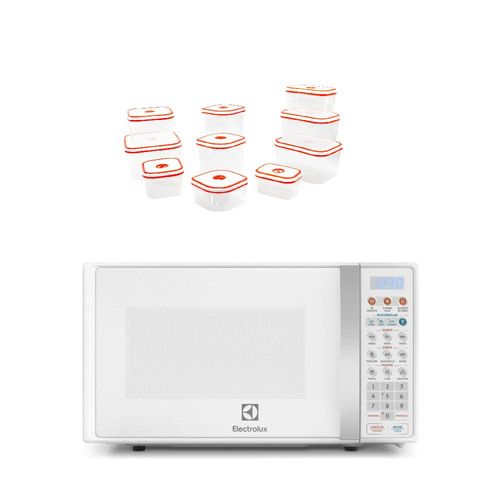 Combo Microondas Electrolux 17L Blanco (EMDO17S2GSRUW) + A14278701-Set de tapers contenedores hermeticos x 10pzs